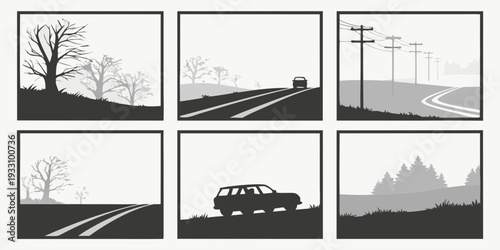 A journey through time: a visual representation of a road trip in different eras Vector