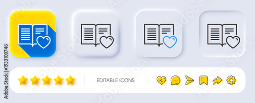 Love book line icon. Neumorphic, Flat shadow, 3d buttons. Feedback sign. Customer satisfaction symbol. Line love book icon. Social media icons. Vector