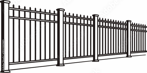 A tall, ornate metal fence with intricate designs and pointed tops Vector