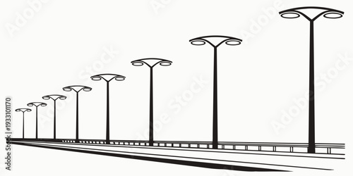 A row of street lights gradually increasing in height and size. Vector