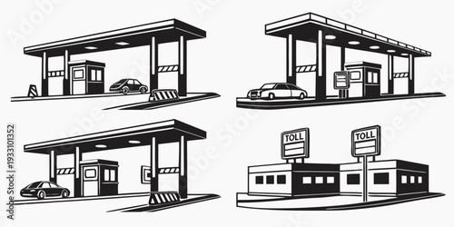 Illustrations of various types of bus stop designs and structures. Vector