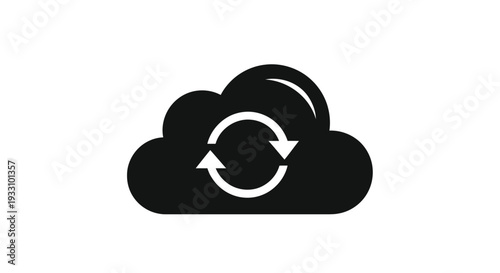 Cloud syncing icon with circular arrows a bold black silhouette
