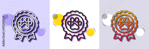 Dog competition line icon. Halftone dotted pattern. Gradient icon with grain shadow. Pets award sign. Champion winner medal symbol. Line dog competition icon. Various designs. Vector