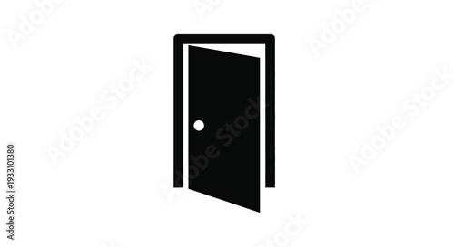An open doorway depicted in a stark black graphic silhouette