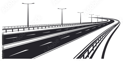 High speed train traveling through a city with bridges and buildings in the background Vector