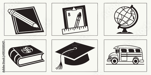 Educational icons representing various aspects of learning and knowledge Vector