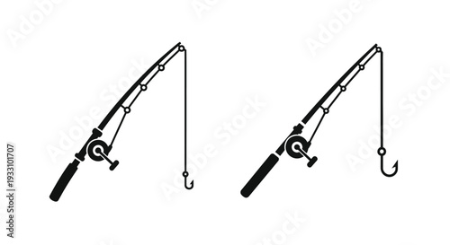 Two fishing rods depicted in a minimalist black silhouette