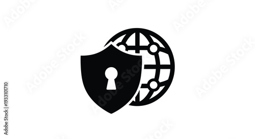 Global security concept represented with a shield and earth silhouette