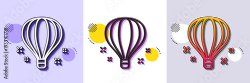 Air balloon line icon. Halftone dotted pattern. Gradient icon with grain shadow. Sky trip sign. Flight transportation symbol. Line air balloon icon. Various designs. Vector
