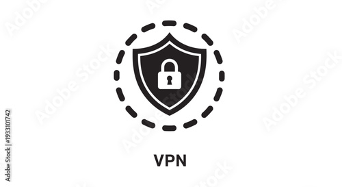 Black shield icon with a padlock representing online security silhouette