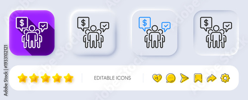 Teamwork line icon. Neumorphic, Flat shadow, 3d buttons. Employees chat sign. Core value symbol. Line teamwork icon. Social media icons. Vector
