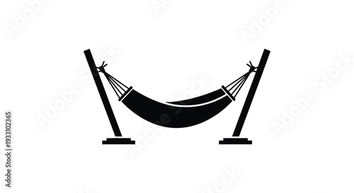 Simple black and white illustration of a hammock strung between two wooden posts