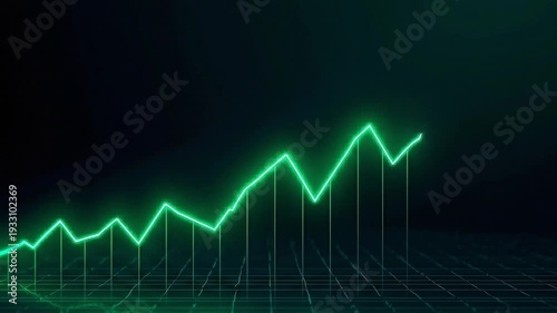 Rising Stock Market Chart with Glowing Green Line on Dark Financial Background – 4K
