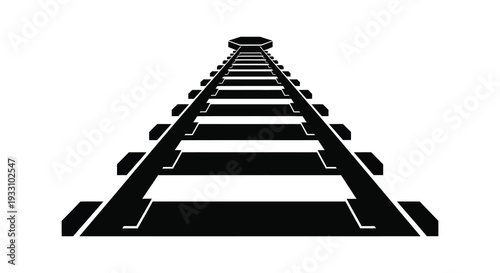 Black and white illustration of a receding railway track or steps