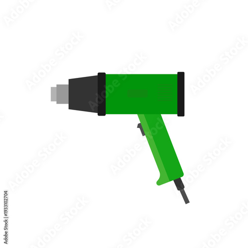 heat gun flat deign vector illustration isolated on white background. electric hot gun power tool electric hot air device for repair, crafting, and industrial maintenance applications