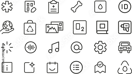 Universal UI and system line icon set, multimedia and settings outline symbols