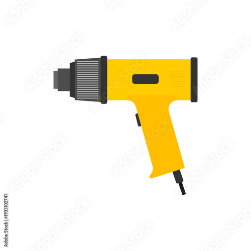heat gun flat deign vector illustration isolated on white background. electric hot gun power tool electric hot air device for repair, crafting, and industrial maintenance applications