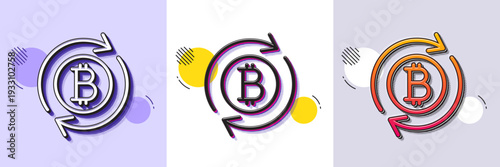 Bitcoin line icon. Halftone dotted pattern. Gradient icon with grain shadow. Refresh cryptocurrency coin sign. Crypto money symbol. Line refresh bitcoin icon. Various designs. Vector