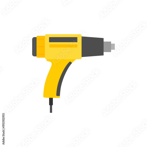 heat gun flat deign vector illustration isolated on white background. electric hot gun power tool electric hot air device for repair, crafting, and industrial maintenance applications