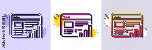 Web report line icon. Halftone dotted pattern. Gradient icon with grain shadow. Column graph sign. Growth diagram symbol. Line web report icon. Various designs. Vector