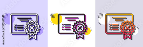 Reject certificate line icon. Halftone dotted pattern. Gradient icon with grain shadow. Decline document sign. Wrong file. Line reject certificate icon. Various designs. Vector