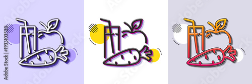 Juice line icon. Halftone dotted pattern. Gradient icon with grain shadow. Fresh apple and carrot drink sign. Fruit beverage symbol. Line juice icon. Various designs. Vector