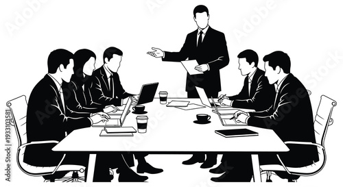 A group of business professionals engaged in a meeting around a conference table