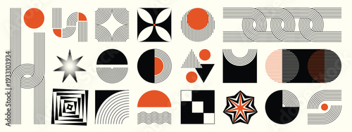 	
Hand drawn abstract minimal element mid century vector set. Aesthetic contemporary stripe line art, geometric shape in monochrome. Art form design for wall art, decoration, wallpaper
