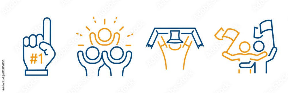 Obraz premium soccer fans, football supporter, happy people with flags, fan with scarf, set of outline icons