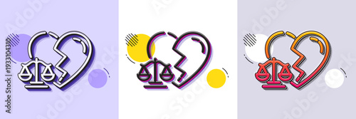 Divorce lawyer line icon. Halftone dotted pattern. Gradient icon with grain shadow. Justice scales sign. Marriage law symbol. Line divorce lawyer icon. Various designs. Vector