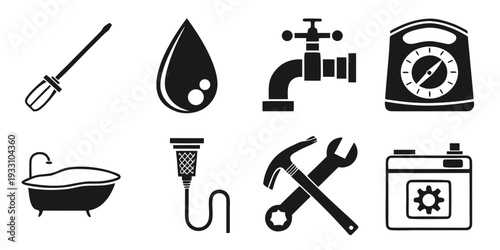 Icons representing various aspects of home maintenance and repair Vector