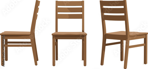 Wooden chair set front side and perspective views furniture vector illustration