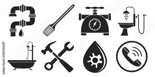 Assorted icons representing various plumbing tools and services Vector