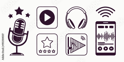 Modern icons representing various multimedia and communication technologies Vector