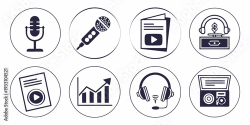 A collection of icons representing various aspects of audio and data analysis Vector