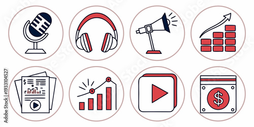A collection of icons representing various media and entertainment activities Vector
