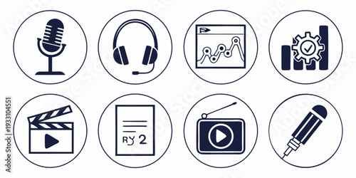 A collection of icons representing various multimedia and data analysis tools Vector