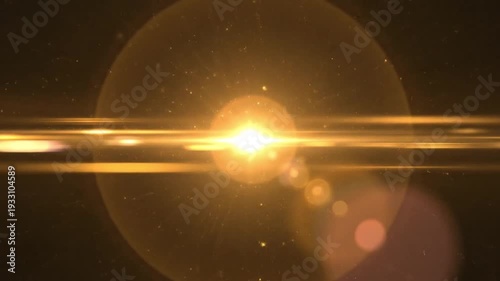 Golden Lens Flare Effect with Horizontal Light Streaks.