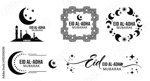Eid al adha mubarak islamic greeting card designs with crescent moons