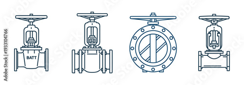 Engineering valve blueprints featuring industrial pipeline control systems vector