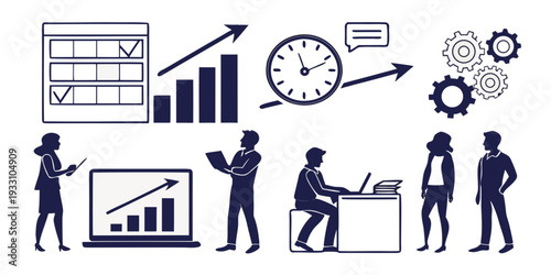 Diverse team of professionals collaborating on business strategies and data analysis Vector