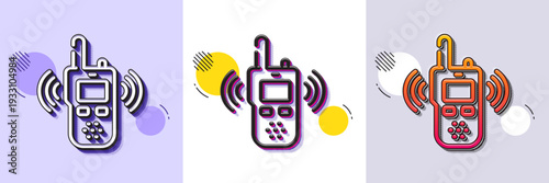 Transmitter line icon. Halftone dotted pattern. Gradient icon with grain shadow. Radio set sign. Portable voice transceiver symbol. Line transmitter icon. Various designs. Vector