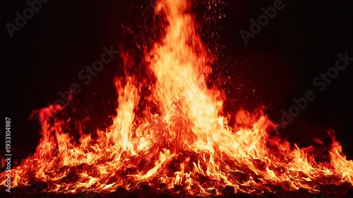 Intense Bonfire Flames Dance Against a Dark Night Sky.