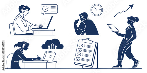 Diverse group of people engaged in various activities and hobbies. Vector