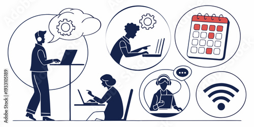 Illustration of a diverse group of people working together on a global project Vector