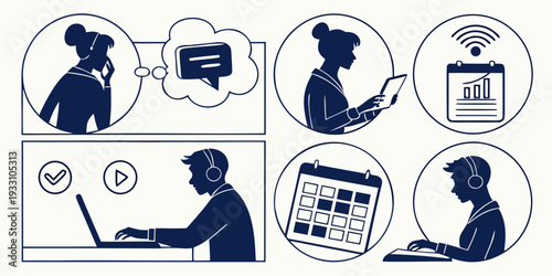 Illustrations of various cybersecurity threats and protective measures. Vector