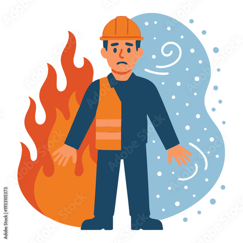 Industrial worker between extreme heat and cold weather