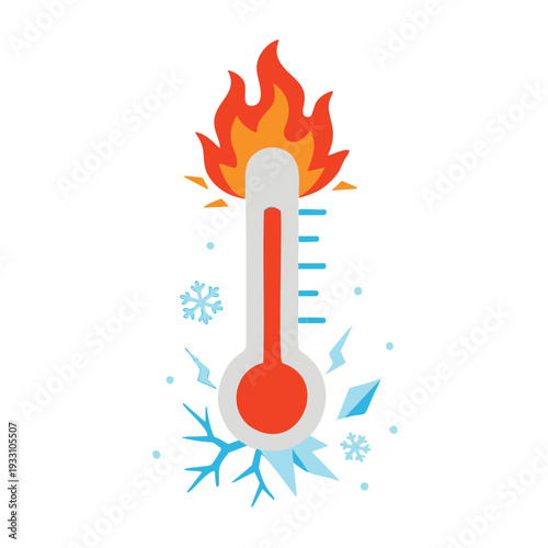 Thermometer showing high heat and freezing temperatures