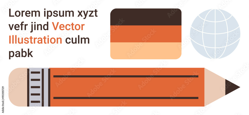Fototapeta premium Education, design tools, creativity, global learning, workspace concepts, branding. Pencil, color palette globe icon and text elements. Education and design tools concept