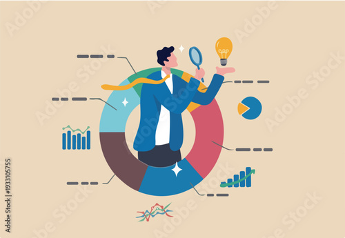 Data scientist analyze data for business insight, intelligence information on marketing research, analytics visualization dashboard, chart and graph concept, businessman analyze data with lightbulb